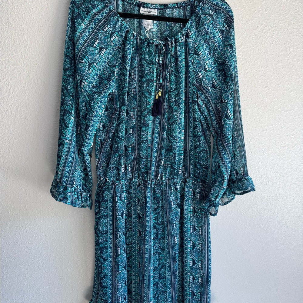 Tommy Bahama Teal and Black Long Sleeve Dress